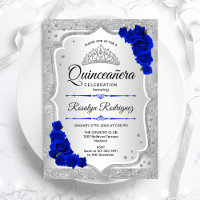 Invitación de Quinceanera Azul Real de Plata