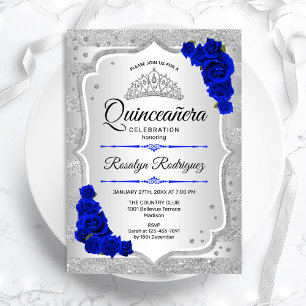 Invitación de Quinceanera Azul Real de Plata