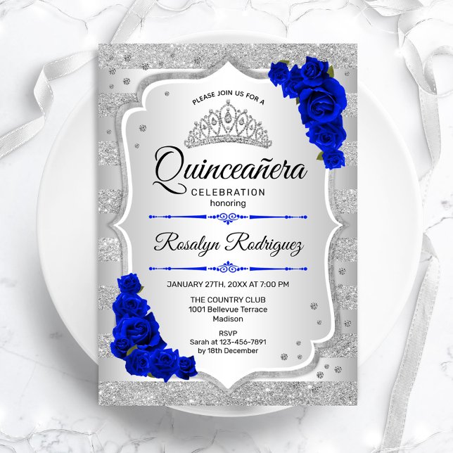 Invitación de Quinceanera Azul Real de Plata (Subido por el creador)