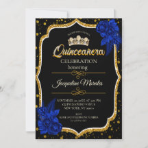Invitación de Quinceañera Azul Real Dorado
