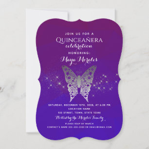Invitación de Quinceañera Azul Real Púrpura
