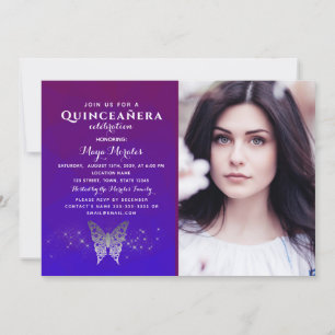 Invitación de Quinceañera Azul Real Púrpura