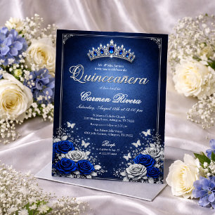 Invitación de Quinceañera Azul Real y Plata