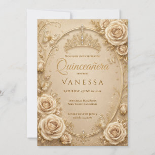 Invitación de Quinceañera Beige y Dorado