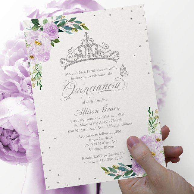 Invitación de Quinceanera Bilingual Tiara Lilac (Subido por el creador)