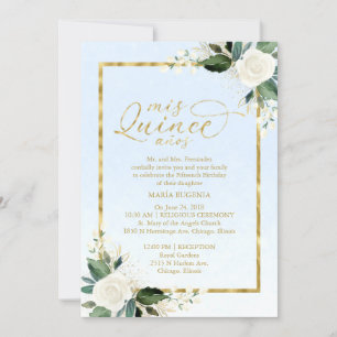 Invitación de Quinceañera Bilingüe con Hoja de Oro