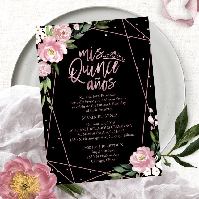 Invitación de Quinceañera Bilingüe Rosa Negro (Subido por el creador)