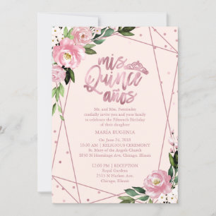 Invitación de Quinceañera Bilingüe Rosado Rubor