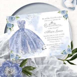 Invitación de Quinceañera Bilingüe Vestido Azul Cl