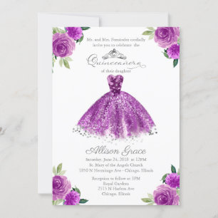 Invitación de Quinceañera Bilingüe Vestido Rosa Pú
