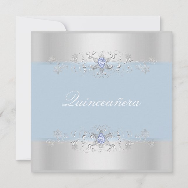 Invitación de Quinceañera Blue & Silver Snow Gem (Anverso)