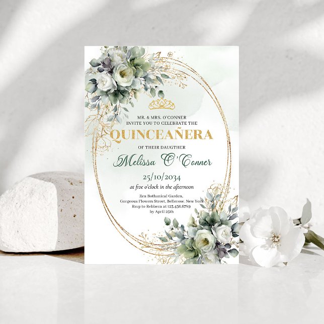 Invitación de Quinceañera Boho con Follaje Verde (Greenery Foliage Quinceañera Boho Style Invite)