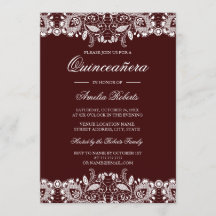 Invitación de Quinceañera Borgoña de Encaje Blanco