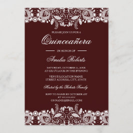 Invitación de Quinceañera Borgoña de Encaje Blanco