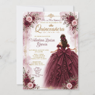 Invitación de Quinceañera Borgoña Vestido de Baile