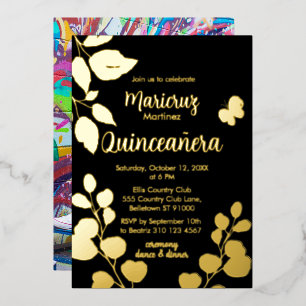 Invitación de Quinceañera Botánica de Relieve meta