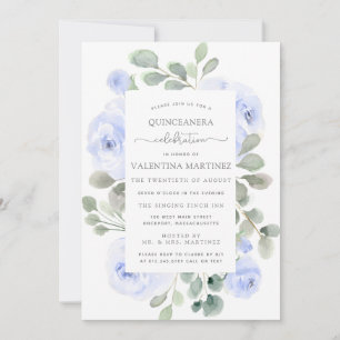 Invitación de Quinceanera Botánica Floral Rosa Azu
