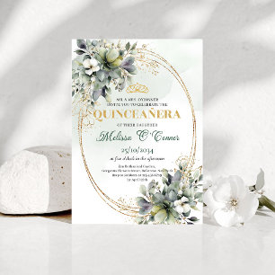Invitación de Quinceañera Botánica Verde Polvorien