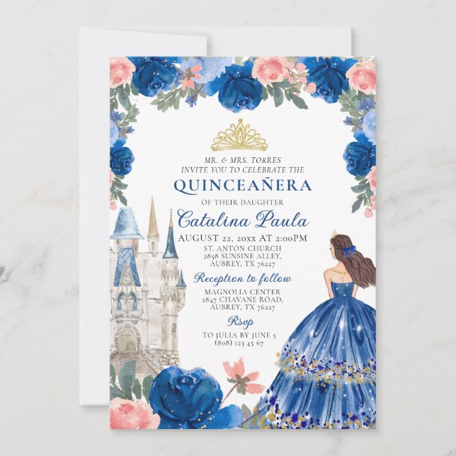 Invitación de Quinceañera Castillo de la Princesa  (Anverso)