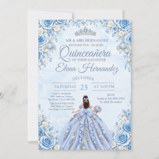 Invitación de Quinceañera Cenicienta Azul Claro
