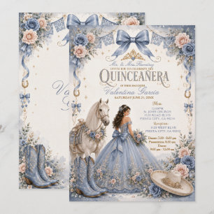 Invitación de Quinceañera Charra Azul Polvoriento