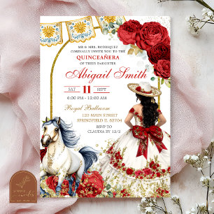 Invitación de Quinceañera Charra con Rosas Blancas