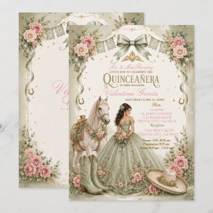 Invitación de Quinceañera Charra Verde Salvia