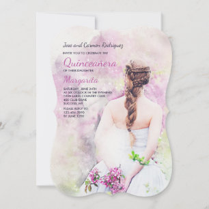 Invitación de Quinceañera, chica con vestimenta bl
