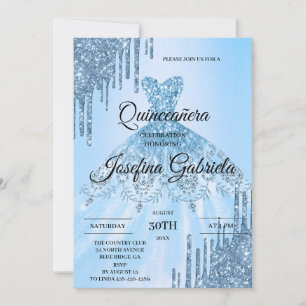 Invitación de Quinceañera con Brillo Azul