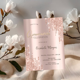 Invitación de Quinceañera con Brillo de Rosa Dorad