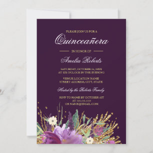 Invitación de Quinceañera con Brillo Floral