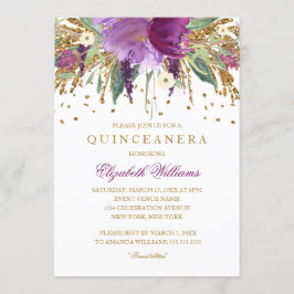 Invitación de Quinceañera con Brillo Floral y Amat
