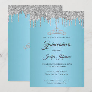 Invitación de Quinceañera con brillo plateado