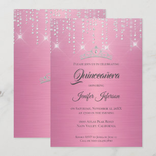 Invitación de Quinceañera con brillo plateado gote