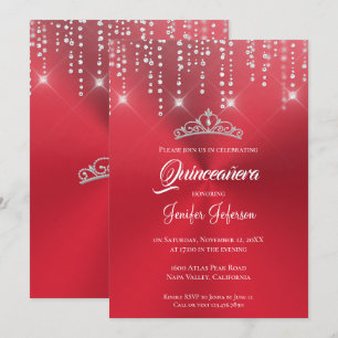 Invitación de Quinceañera con brillo rojo metálico