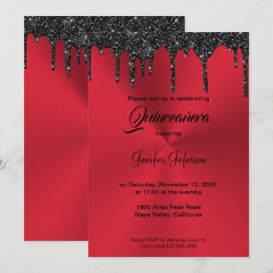 Invitación de Quinceañera con brillo rojo metálico