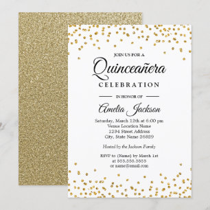 Invitación de Quinceañera con Confeti Dorado Brill