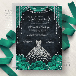 Invitación de Quinceañera con Diamantes Florales V