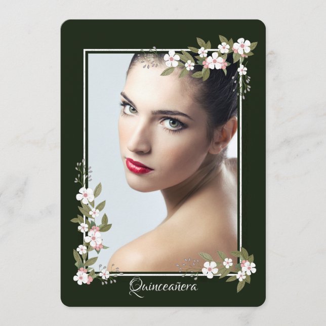 Invitación de Quinceañera con Flor de Cerezo Rosa  (Anverso)