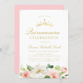 Invitación de Quinceanera con flores de color rosa