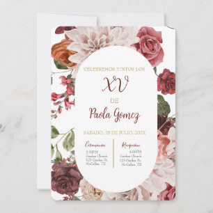 Invitación de Quinceanera con flores de colores