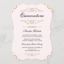 Invitación de Quinceañera con floritura de oro ros