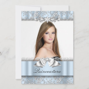 Invitación de Quinceañera con Foto de Encaje Azul 