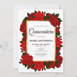 Invitación de Quinceañera con foto de oro de rosas