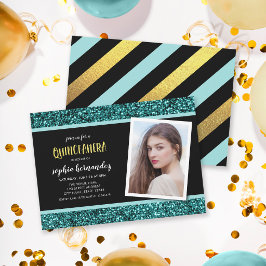 Invitación de Quinceañera con Foto y Brillo Turque
