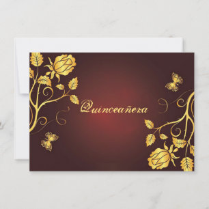 Invitación de Quinceañera con Hoja de Oro sobre Bo