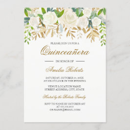 Invitación de Quinceañera con hoja floral dorada e