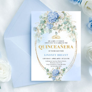 Invitación de Quinceañera con Hortensias Azules y 