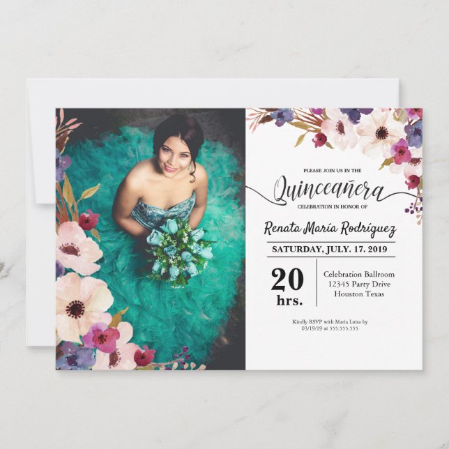 Invitación de Quinceanera con la imagen (Anverso)