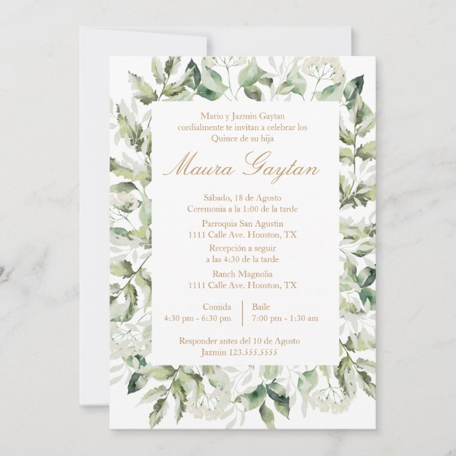 Invitación de quinceañera con marco (Anverso)